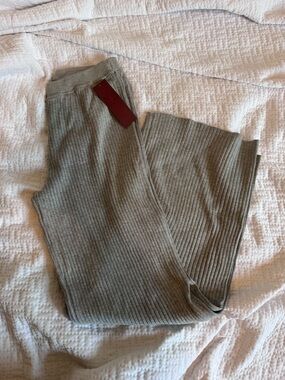 Ribbed Knit Lounge Pants Wide Lega Women Gray Soft Stretch